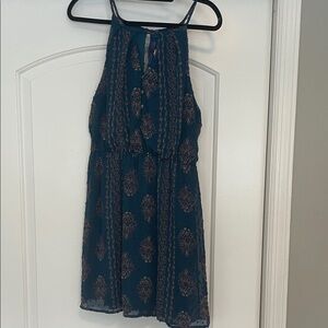 NWOT! Blue Rain Teal and Brown Patterned Dress Size L